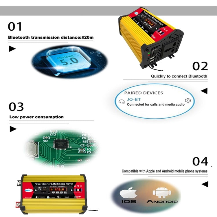 SOLIKE TECH 300W Modified Sine Wave Inverter with Bluetooth MP3/FM Multimedia Player 12V to 220V - free shipping - PMC TechLife - Order now!