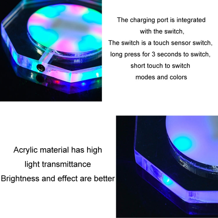 100x10mm Square USB Charging LED Light Up Acrylic Coaster Transparent Crystal Base(White Light) - Car Drink Holders by PMC TechLife | Online Shopping South Africa | PMC TechLife | Buy Now Pay Later Mobicred