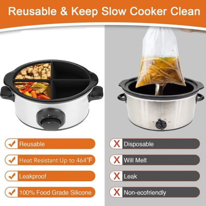 For Crockpot 6QT Slow Cooker Silicone Liners Divider Reusable Leak Proof Mats, Spec: Gray  4 Compartments - Kitchen Machine Accessories & Parts by PMC Jewellery | Online Shopping South Africa | PMC Jewellery