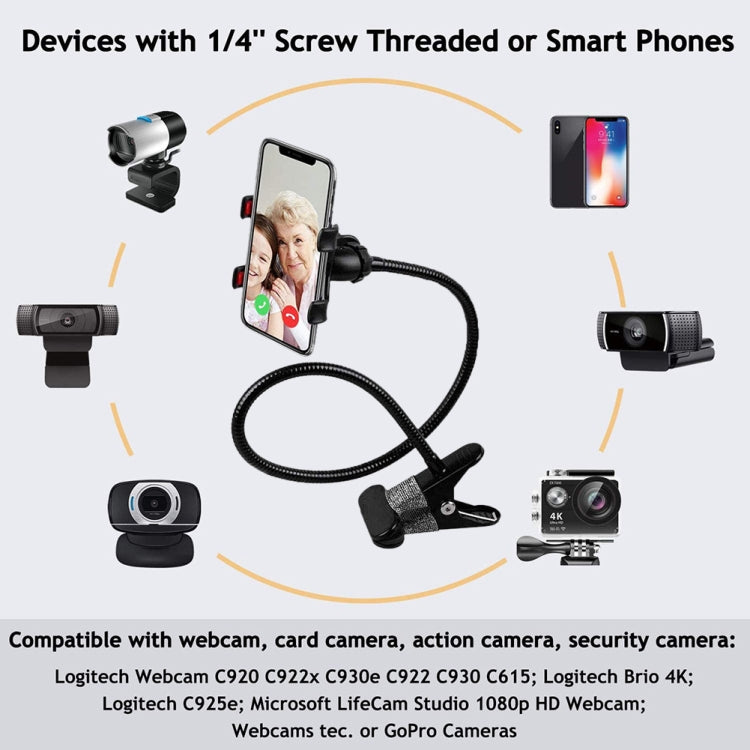 Double-clamp Camera Phone Holder Extended Metal Bending Bracket(Black) - Stand by PMC TechLife | Online Shopping South Africa | PMC TechLife | Buy Now Pay Later Mobicred