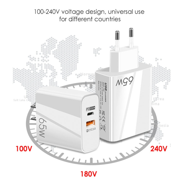 A502 65W USB-C/Type-C+USB Dual Port GaN Charger QC3.0 Laptop Universal Charger EU Plug White - USB Charger by PMC Jewellery | Online Shopping South Africa | PMC Jewellery | Buy Now Pay Later Mobicred