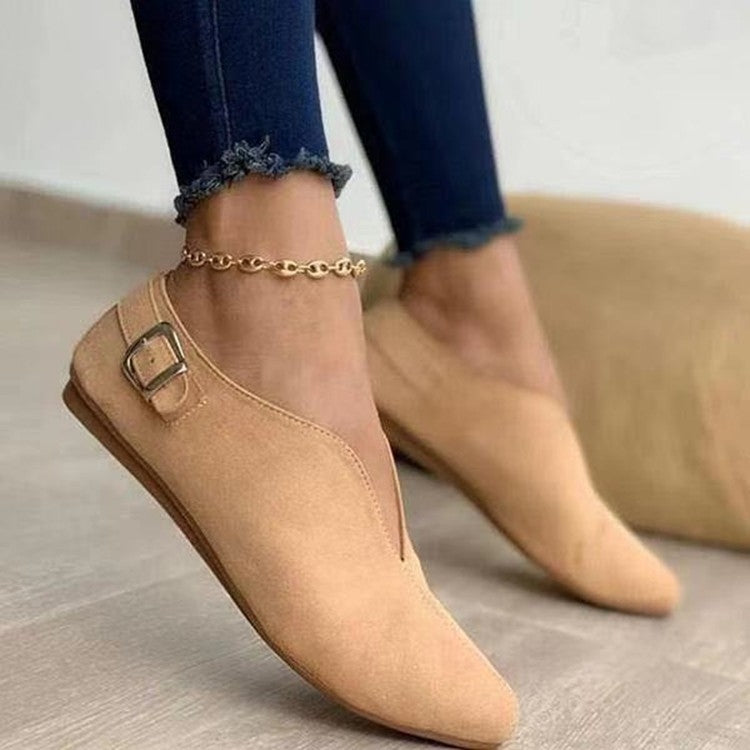 V-mouth Buckle Casual Suede Breathable Flat Shoes, Size: 39(Khaki) - Flat Shoes by PMC Jewellery | Online Shopping South Africa | PMC Jewellery