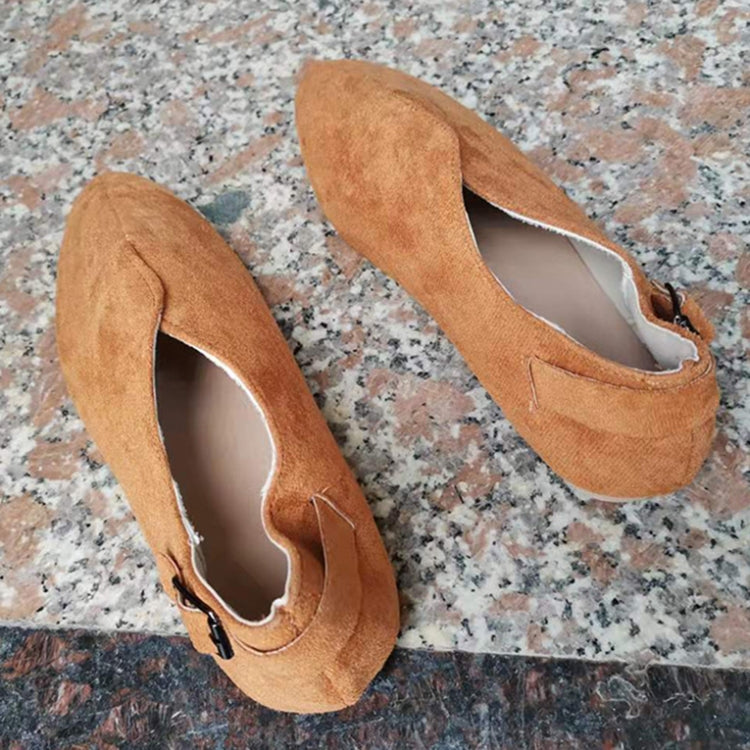 V-mouth Buckle Casual Suede Breathable Flat Shoes, Size: 39(Khaki) - Flat Shoes by PMC Jewellery | Online Shopping South Africa | PMC Jewellery