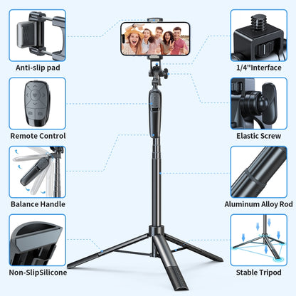 Pixel ST2 1.6m Anti Shake Selfie Stick Head Tripod Handheld Portable Folding Remote Control Outdoor Photo Stands(With Bluetooth Remote Control) - Selfie Sticks by Pixel | Online Shopping South Africa | PMC Jewellery | Buy Now Pay Later Mobicred