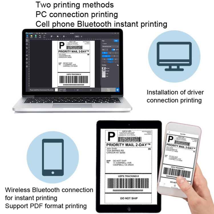 Phomemo PM241-BT Bluetooth Address Label Printer Thermal Shipping Package Label Maker, Size: US(Silver) - free shipping - PMC TechLife - Order now!