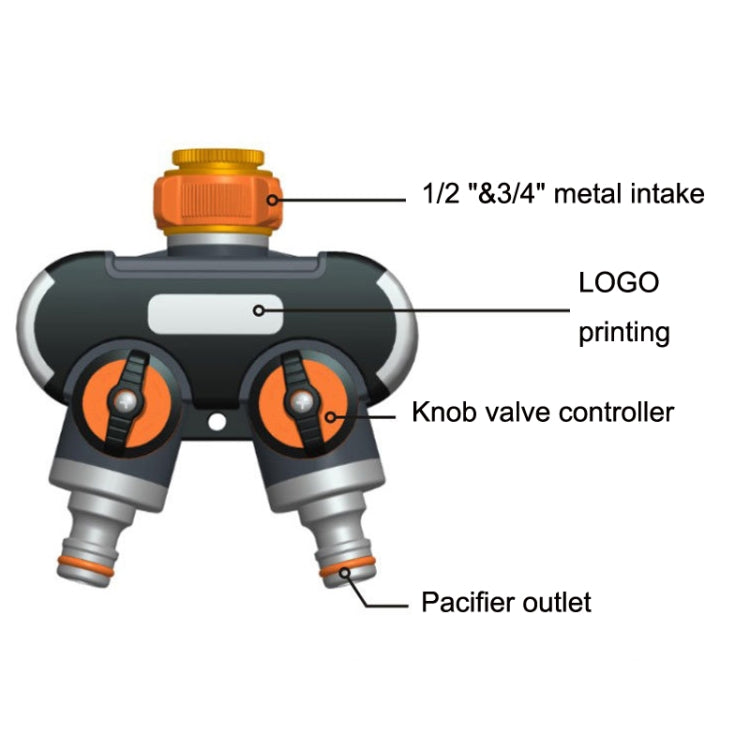 Garden Irrigation And Watering One Pass Two Faucet Water Divider With Plastic Adapter - Watering & Irrigation by PMC Jewellery | Online Shopping South Africa | PMC Jewellery | Buy Now Pay Later Mobicred