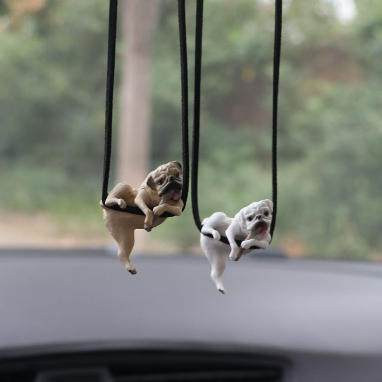 Small Bulldog Cute Dog Car Rearview Mirror Pendant(White) - Ornaments by PMC Jewellery | Online Shopping South Africa | PMC Jewellery