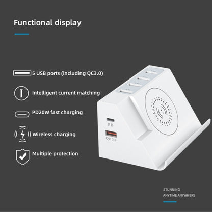 PD 20W +QC 3.0 Wireless Charging+6 Ports Multi-function Charger(UK Plug) - Multifunction Charger by PMC Jewellery | Online Shopping South Africa | PMC Jewellery | Buy Now Pay Later Mobicred