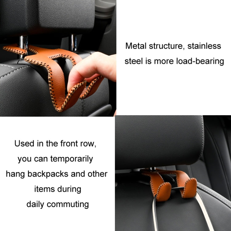 Car Double Hook Stainless Steel Rear Headrest Mobile Phone Holder(Brown) - Auto Fastener & Clips by PMC TechLife | Online Shopping South Africa | PMC TechLife | Buy Now Pay Later Mobicred