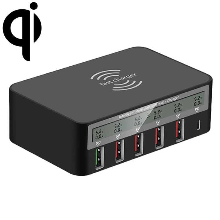 818PF 5 USB Ports + Type-C Smart Digital Display Wireless Phone Charger, Style: UK Plug (Black) - Multifunction Charger by PMC TechLife | Online Shopping South Africa | PMC TechLife | Buy Now Pay Later Mobicred
