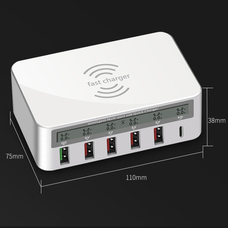 818PF 5 USB Ports + Type-C Smart Digital Display Wireless Phone Charger, Style: UK Plug (Black) - Multifunction Charger by PMC TechLife | Online Shopping South Africa | PMC TechLife | Buy Now Pay Later Mobicred