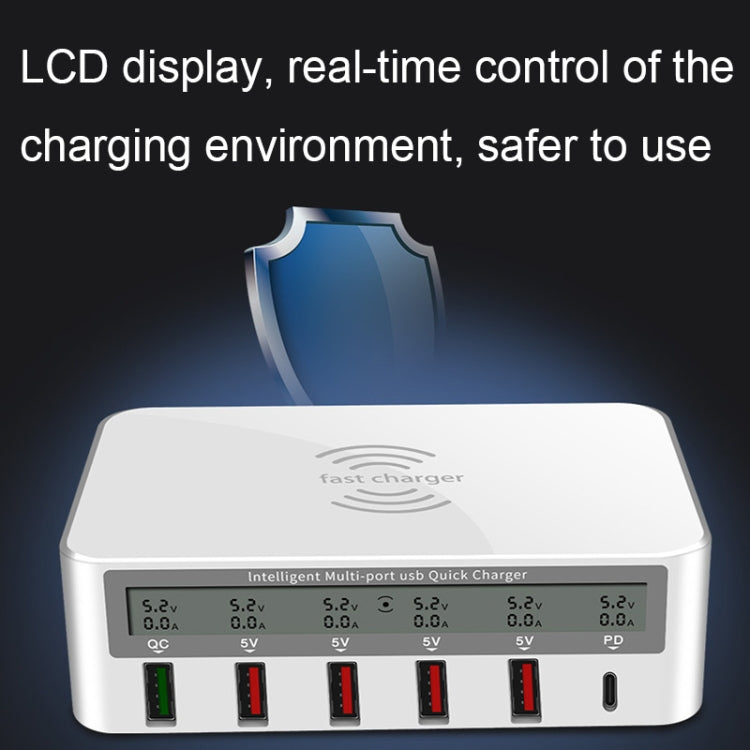 818PF 5 USB Ports + Type-C Smart Digital Display Wireless Phone Charger, Style: UK Plug (Black) - Multifunction Charger by PMC TechLife | Online Shopping South Africa | PMC TechLife | Buy Now Pay Later Mobicred