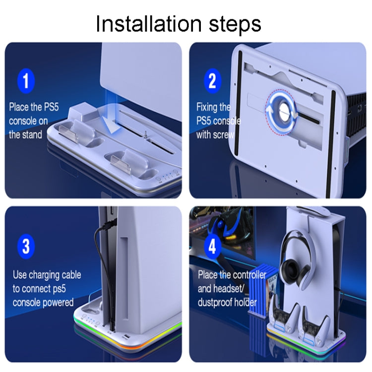 For PS5 / PSVR2 Controller Multi-Functional Cooling Base With RGB Lights(White) - Holder by PMC Jewellery | Online Shopping South Africa | PMC Jewellery