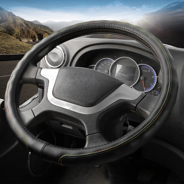 42cm Leather Truck Steering Wheel Cover(Black Line) - Steering Wheel Accessories by PMC TechLife | Online Shopping South Africa | PMC TechLife | Buy Now Pay Later Mobicred