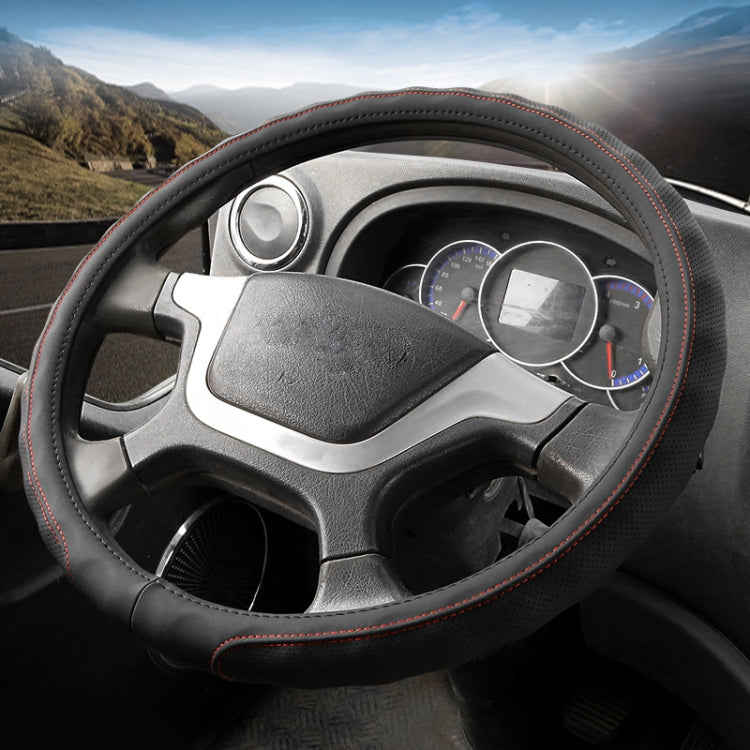 45cm Leather Truck Steering Wheel Cover(Black Red Line) - Steering Wheel Accessories by PMC TechLife | Online Shopping South Africa | PMC TechLife | Buy Now Pay Later Mobicred