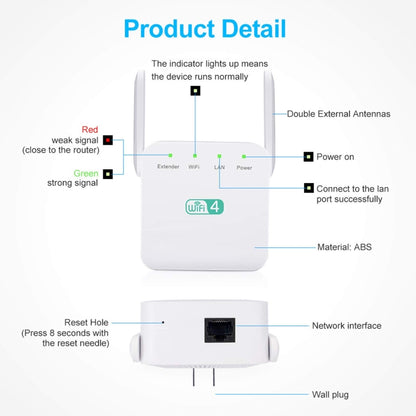 2.4G 300M Wi-Fi Amplifier Long Range WiFi Repeater Wireless Signal Booster EU Plug White - Broadband Amplifiers by PMC Jewellery | Online Shopping South Africa | PMC Jewellery | Buy Now Pay Later Mobicred