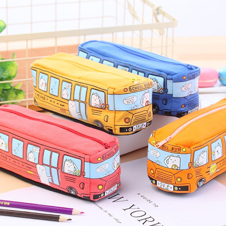 Cartoon Bus Student Stationery Pencil Case Large Capacity Canvas Stationery Box(Yellow) - Pen Holder by PMC TechLife | Online Shopping South Africa | PMC TechLife