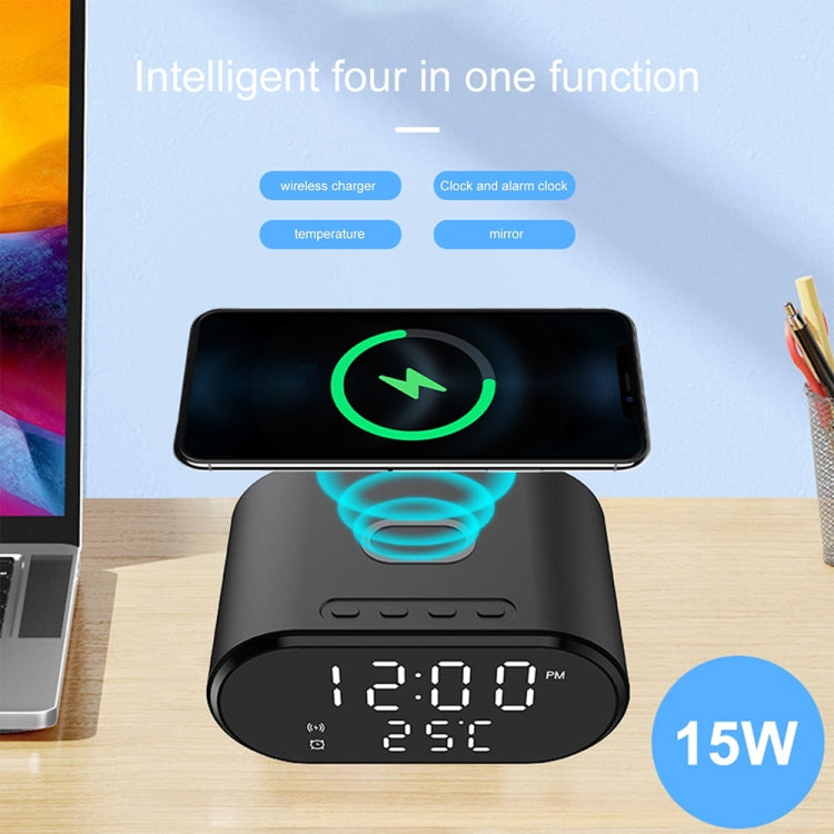 15W LED Mirror Wireless Charger Desktop Multifunctional Mini Clock(Black) - free shipping - PMC Jewellery - Order now!