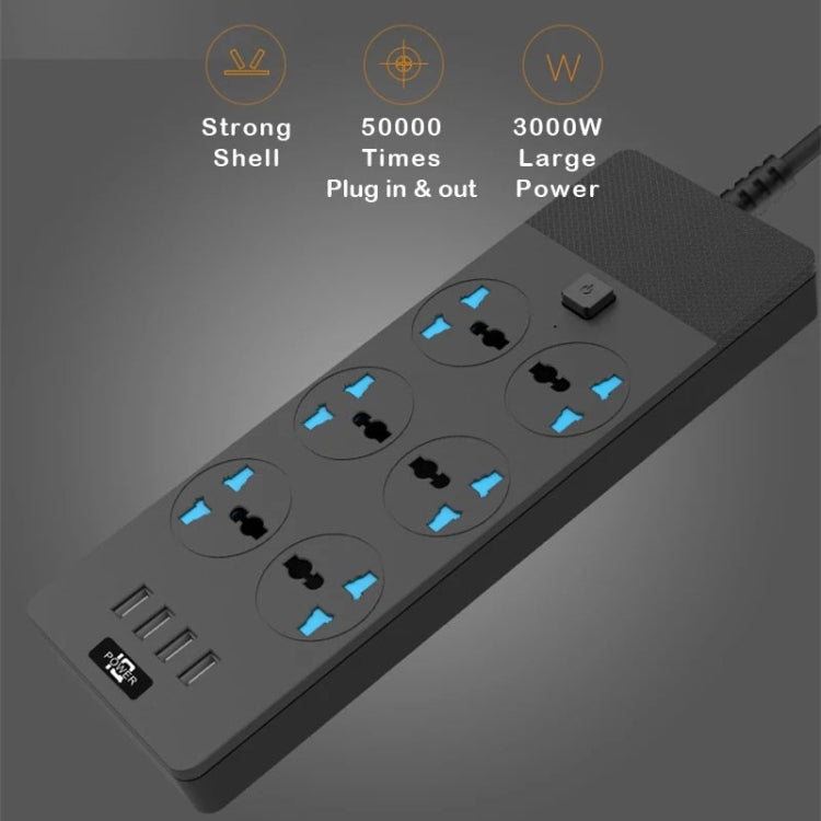TB-T12 3000W 2m 4-USB Ports + 6-Jacks Multifunctional Flame-Retardant Socket With Switch(UK Plug) - free shipping - PMC TechLife - Order now!
