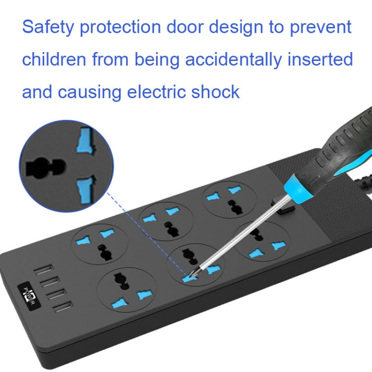 TB-T12 3000W 2m 4-USB Ports + 6-Jacks Multifunctional Flame-Retardant Socket With Switch(UK Plug) - free shipping - PMC TechLife - Order now!