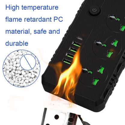 B09 2m 3000W 3 Plugs + PD + 4-USB Ports Multifunctional Flame-Retardant Socket With Switch(US Plug) - Extension Socket by PMC Jewellery | Online Shopping South Africa | PMC Jewellery | Buy Now Pay Later Mobicred