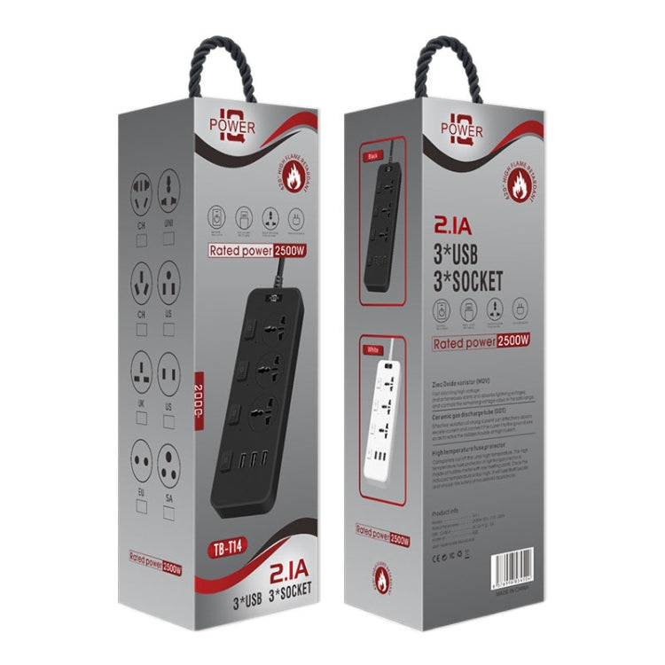T14 2m 2500W 3 Plugs + 3-USB Ports Multifunctional Socket With Switch, Specification: UK Plug (White) - Extension Socket by PMC TechLife | Online Shopping South Africa | PMC TechLife | Buy Now Pay Later Mobicred