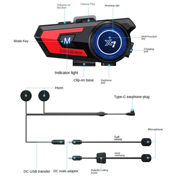 X7 Motorcycle Helmet Bluetooth Headset Riding Navigation Listening Song Soft Hard Wheat(Red) - Motorcycle Walkie Talkie by PMC TechLife | Online Shopping South Africa | PMC TechLife | Buy Now Pay Later Mobicred
