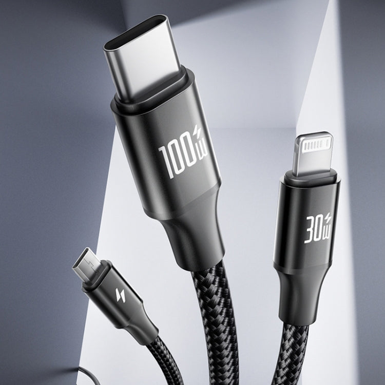 ROMOSS PD100W 3-In-1 Data Cable Type-C/USB-C To 8 Pin & Type-C & Micro Fast Charging Line 1.5m(Black) - Multifunction Cable by ROMOSS | Online Shopping South Africa | PMC Jewellery | Buy Now Pay Later Mobicred