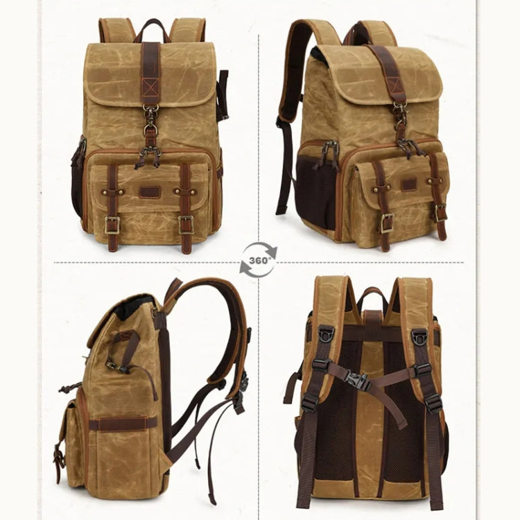 Large Capacity SLR Digital Camera Bag Laptop Backpack Canvas Storage Bag(Khaki) - Backpack by PMC TechLife | Online Shopping South Africa | PMC TechLife | Buy Now Pay Later Mobicred