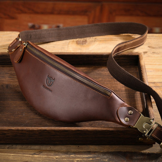 Bull Captain Retro Crazy Horse Leather Men Waist Bag Shoulder Bag Crossbody Bag(Coffee) - Waist Bags by Bull Captain | Online Shopping South Africa | PMC Jewellery | Buy Now Pay Later Mobicred