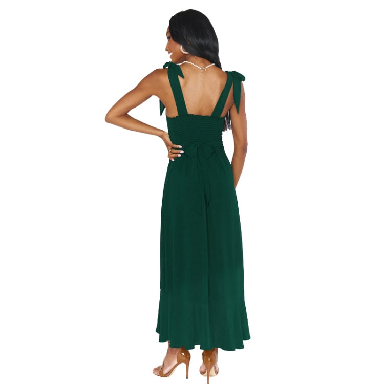 Women Elegant Slit Dress Commuting Sleeveless Knot Suspender Dress, Size: L(Dark Green) - Dress by PMC Jewellery | Online Shopping South Africa | PMC Jewellery