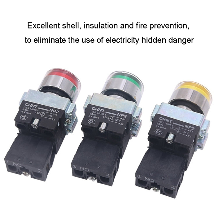 CHINT NP2-BW3361/24V 1 NO Pushbutton Switches With LED Light Silver Alloy Contact Push Button (Green) - Car Switches by PMC TechLife | Online Shopping South Africa | PMC TechLife | Buy Now Pay Later Mobicred