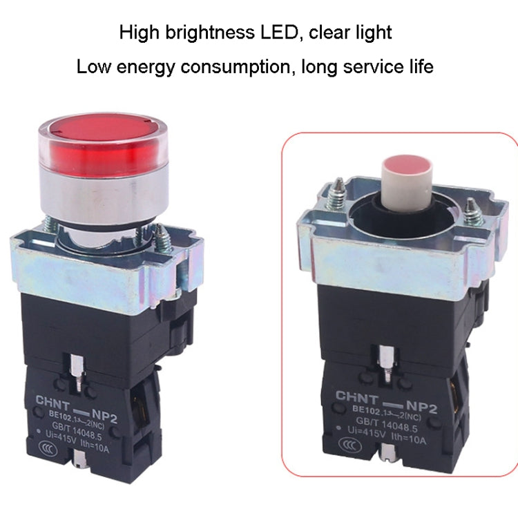 CHINT NP2-BW3462/220V 1 NC Pushbutton Switches With LED Light Silver Alloy Contact Push Button (Red) - Car Switches by PMC TechLife | Online Shopping South Africa | PMC TechLife | Buy Now Pay Later Mobicred