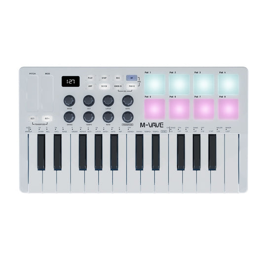 M-VAVE SMK-25 USB MIDI Keyboard Controller With 8 Back Drum Pads(White) - Keyboard Accessories by M-VAVE | Online Shopping South Africa | PMC Jewellery | Buy Now Pay Later Mobicred