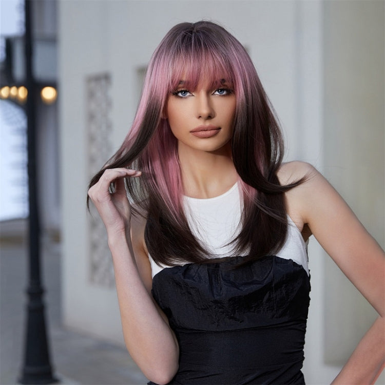Cosplay Punk Style Gradient Long Straight Wig with Bangs(Pink Gradient Dark Brown) - free shipping - PMC TechLife - Order now!
