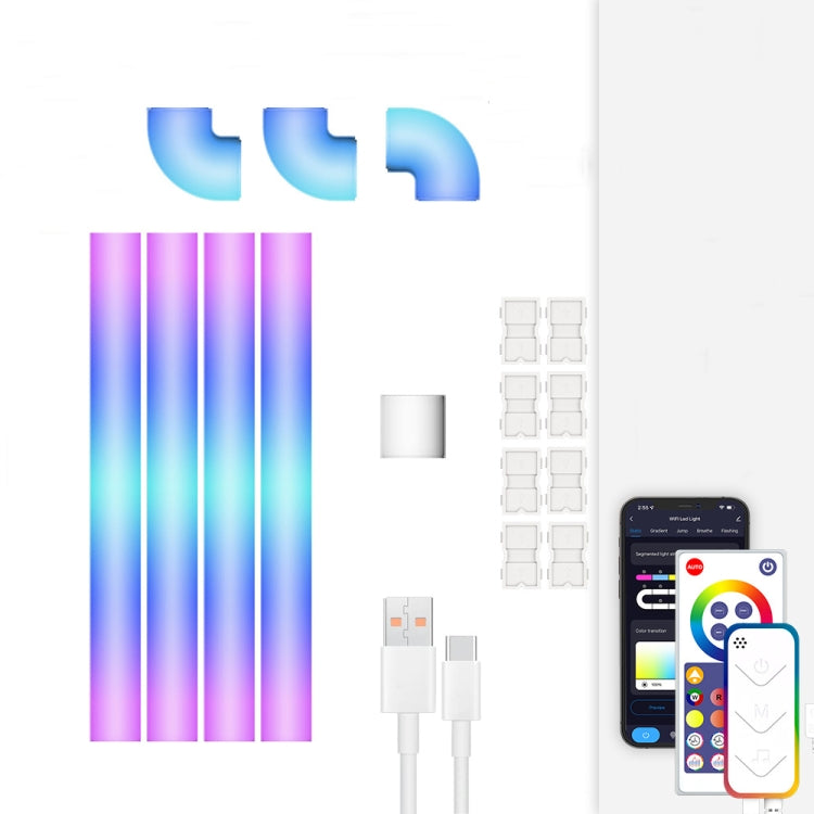 4pcs+3 Corners WiFi 12V RGBIC Splicing Wall Light Intelligent Remote Control Indoor Decorative Ambient Lights(US Plug) - Novelty Lighting by PMC TechLife | Online Shopping South Africa | PMC TechLife | Buy Now Pay Later Mobicred