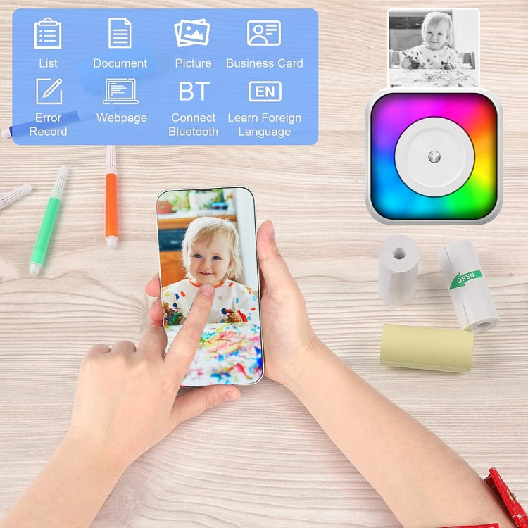 RGB Light Portable Mini Bluetooth Printer Inkless Document Label Printer with 1-Roll Paper - Receipt Printers by PMC TechLife | Online Shopping South Africa | PMC TechLife | Buy Now Pay Later Mobicred