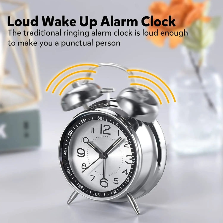 4.5 Inch Electroplated Metal Ring Bell Alarm Clock Quartz Clock With Night Light ?, Style: Black C - Novelty Clock by PMc TechLife | Online Shopping South Africa | PMc TechLife | Buy Now Pay Later Mobicred
