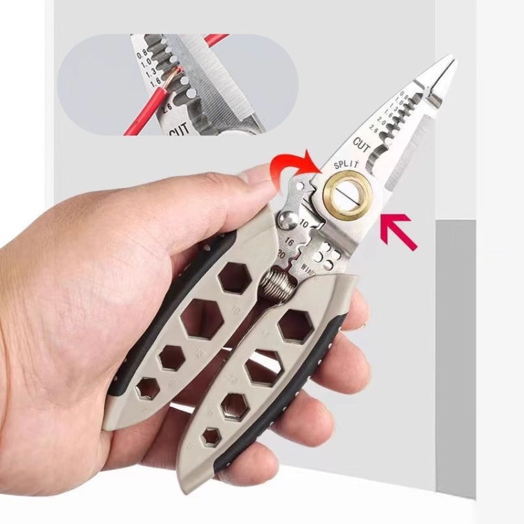 7-inch Multipurpose Wire Stripper With 6 Sizes of Hex Holes(Steel Color) - Pliers by PMC TechLife | Online Shopping South Africa | PMC TechLife
