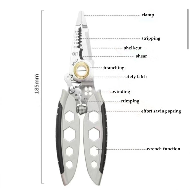 7-inch Multipurpose Wire Stripper With 6 Sizes of Hex Holes(Steel Color) - Pliers by PMC TechLife | Online Shopping South Africa | PMC TechLife