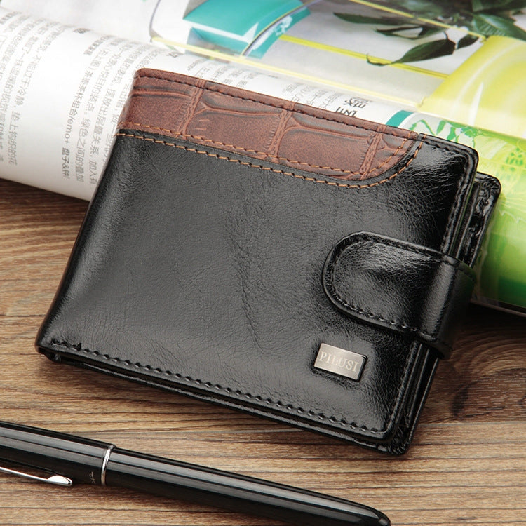 Baellerry M1078 Splicing Leather Casual Men Wallet With Buckle Multi-Card Slot Coin Purse(Black) - Wallets by Baellerry | Online Shopping South Africa | PMC Jewellery