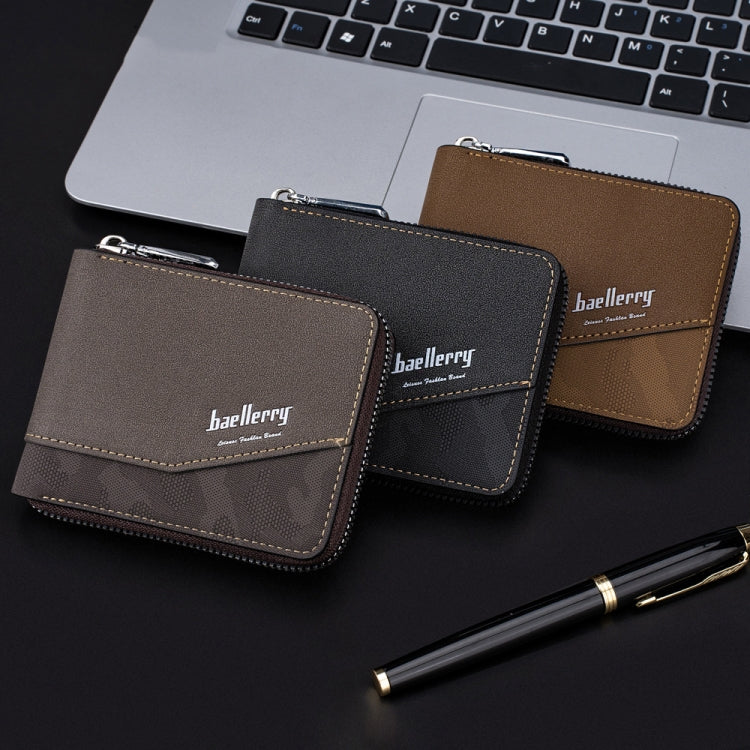 Baellerry D5106 RFID Anti-theft Retro Zipper Wallet Spliced Short Coin Purse(Black) - Antimagnetic RFID Package by Baellerry | Online Shopping South Africa | PMC Jewellery