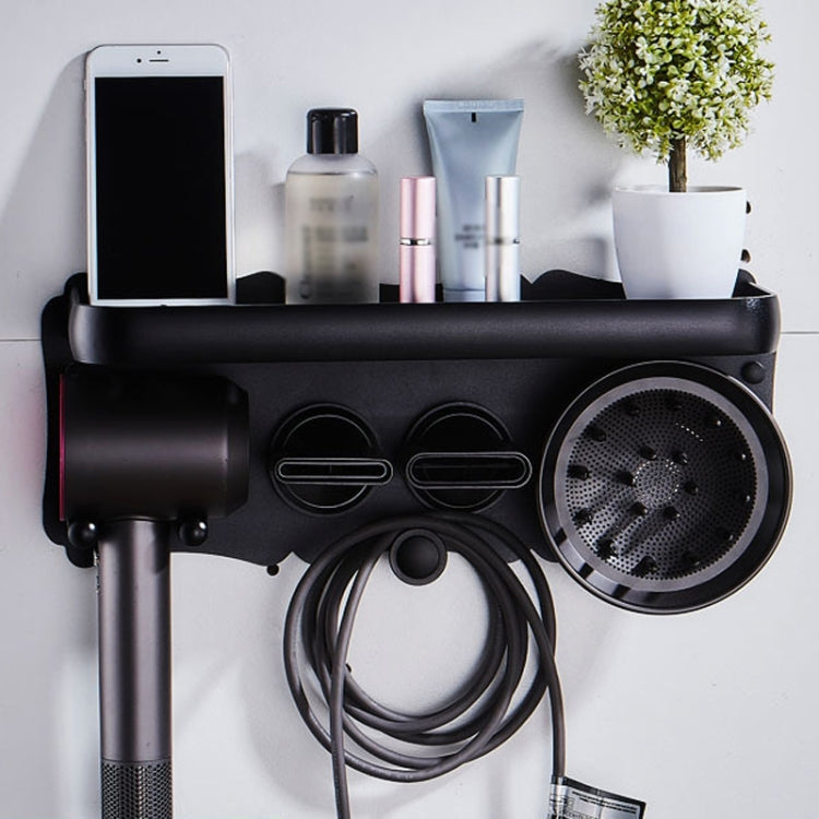 Wall Mounted Hair Dryer Holder Hole-Free Bathroom Space Aluminum Multifunctional Shelf, Style: Large Black - Shelves by PMC Jewellery | Online Shopping South Africa | PMC Jewellery