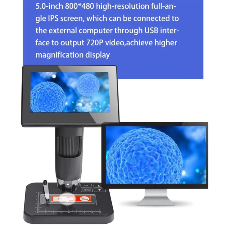 HD Electronic Digital Microscope 5 Inch Screen Touch Key 8000X Biological Cell Electronic Magnifying Glass - Digital Microscope by PMC Jewellery | Online Shopping South Africa | PMC Jewellery | Buy Now Pay Later Mobicred