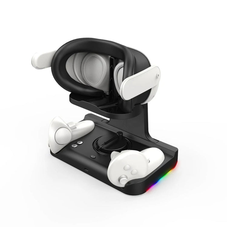 For Meta Quest 3 Headset Charging Base with Dazzle Lights VR Grip Charging Stand(Black) - VR Accessories by PMC TechLife | Online Shopping South Africa | PMC TechLife | Buy Now Pay Later Mobicred