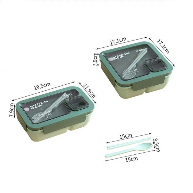 Square Microwaveable Lunch Box Hermetic Bento Box with Spoon Chopsticks(Green) - Cutlery Sets by PMC TechLife | Online Shopping South Africa | PMC TechLife