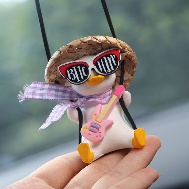 Car Cartoon Duck Rear View Mirror Interior Pendant(Brown Guitar Duck) - Ornaments by PMC TechLife | Online Shopping South Africa | PMC TechLife | Buy Now Pay Later Mobicred