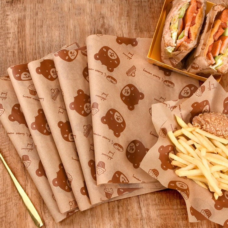 100sheets /Pack Bear Pattern Greaseproof Paper Baking Wrapping Paper Food Basket Liners Paper 20x30cm - Retail Packaging by PMc TechLife | Online Shopping South Africa | PMc TechLife | Buy Now Pay Later Mobicred