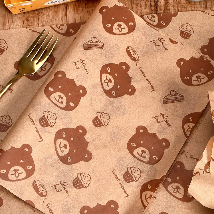 100sheets /Pack Bear Pattern Greaseproof Paper Baking Wrapping Paper Food Basket Liners Paper 30x30cm - Retail Packaging by PMc TechLife | Online Shopping South Africa | PMc TechLife | Buy Now Pay Later Mobicred