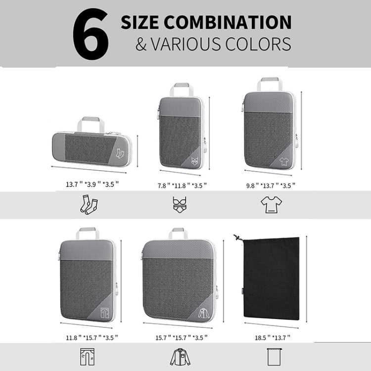6 In 1 Compression Mesh Travel Cubes Clothes Underwear Packing Bags(Black) - Storage Bags by PMC TechLife | Online Shopping South Africa | PMC TechLife